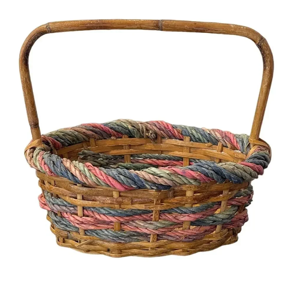 Oval Wicker Basket with Colorful Trim